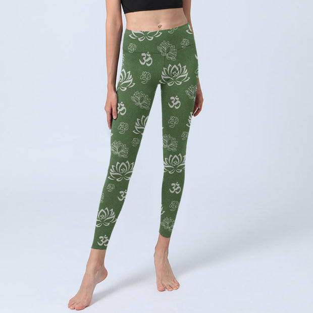 Buddha Stones Lotus Flower OM Symbol Print Gym Leggings Women's Yoga Pants - image 6