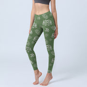 Buddha Stones Lotus Flower OM Symbol Print Gym Leggings Women's Yoga Pants - DarkSeaGreen - US18，UK/AU22，EU50 (4XL) - image 1