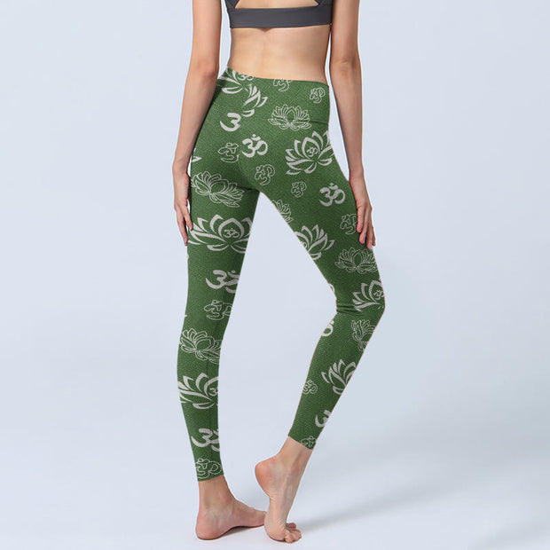 Buddha Stones Lotus Flower OM Symbol Print Gym Leggings Women's Yoga Pants - image 5