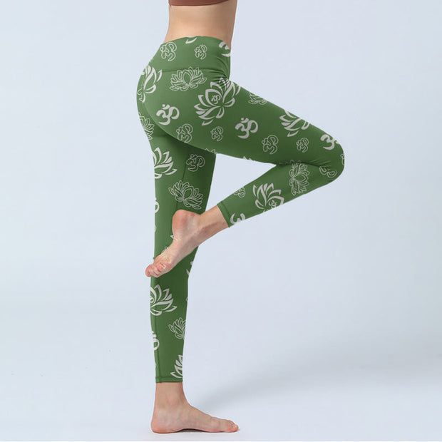Buddha Stones Lotus Flower OM Symbol Print Gym Leggings Women's Yoga Pants - image 4