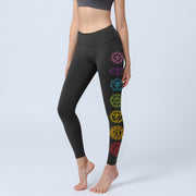 Buddha Stones OM Symbol Sanskrit Characters Print Gym Leggings Women's Yoga Pants - Black - US18，UK/AU22，EU50 (4XL) - image 1