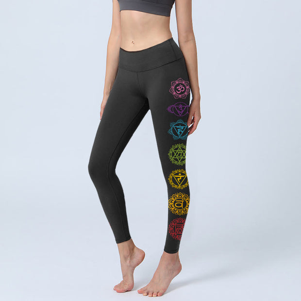 Buddha Stones OM Symbol Sanskrit Characters Print Gym Leggings Women's Yoga Pants - Black - US18，UK/AU22，EU50 (4XL) - image 1