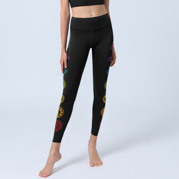 Buddha Stones OM Symbol Sanskrit Characters Print Gym Leggings Women's Yoga Pants - image 6
