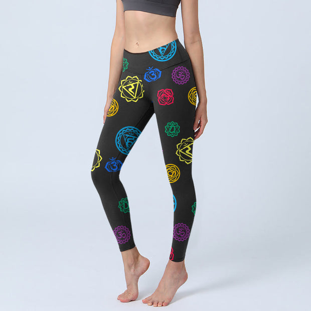 Buddha Stones Geometric OM Symbol Sanskrit Print Gym Leggings Women's Yoga Pants - Black - US18，UK/AU22，EU50 (4XL) - image 1