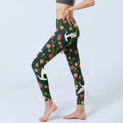 Buddha Stones White Red-crowned Cranes Red Orange Flower Trees Print Gym Leggings Women's Yoga Pants - image 3