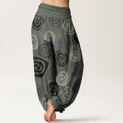 Buddha Stones Line Art Rose Pattern Women's Elastic Waist Harem Pants - image 7