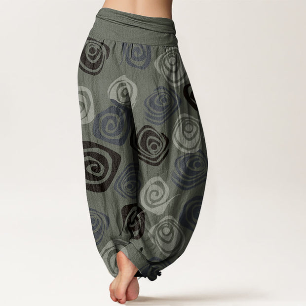 Buddha Stones Line Art Rose Pattern Women's Elastic Waist Harem Pants - image 7