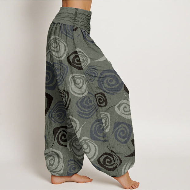 Buddha Stones Line Art Rose Pattern Women's Elastic Waist Harem Pants - image 8