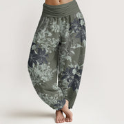 Buddha Stones Lily Flowers Floral Pattern Women's Elastic Waist Harem Pants - DarkSeaGreen - US22，UK/AU26，EU54 (6XL) - image 1