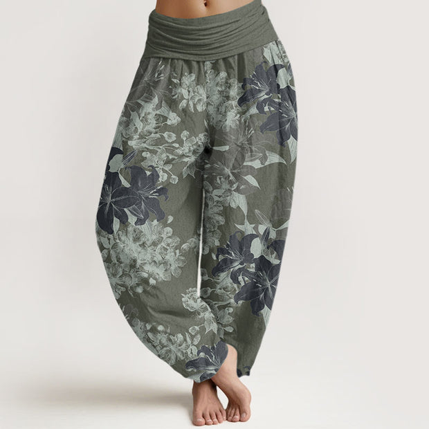 Buddha Stones Lily Flowers Floral Pattern Women's Elastic Waist Harem Pants - DarkSeaGreen - US22，UK/AU26，EU54 (6XL) - image 1