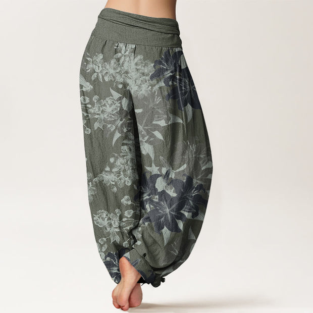 Buddha Stones Lily Flowers Floral Pattern Women's Elastic Waist Harem Pants - image 2