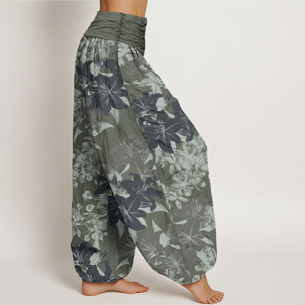 Buddha Stones Lily Flowers Floral Pattern Women's Elastic Waist Harem Pants - image 3