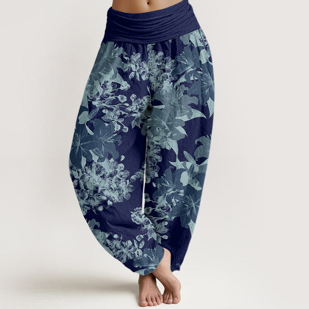 Buddha Stones Lily Flowers Floral Pattern Women's Elastic Waist Harem Pants - MidnightBlue - US22，UK/AU26，EU54 (6XL) - image 6