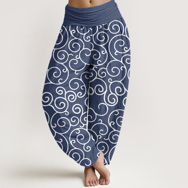 Buddha Stones Intricate Vine Pattern Women's Elastic Waist Harem Pants - SteelBlue - US22，UK/AU26，EU54 (6XL) - image 1