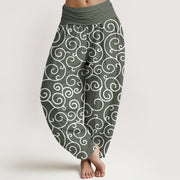 Buddha Stones Intricate Vine Pattern Women's Elastic Waist Harem Pants - DarkSeaGreen - US22，UK/AU26，EU54 (6XL) - image 6