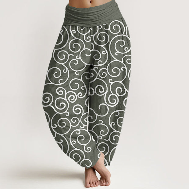 Buddha Stones Intricate Vine Pattern Women's Elastic Waist Harem Pants - DarkSeaGreen - US22，UK/AU26，EU54 (6XL) - image 6