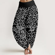 Buddha Stones Intricate Vine Pattern Women's Elastic Waist Harem Pants - Black - US22，UK/AU26，EU54 (6XL) - image 9
