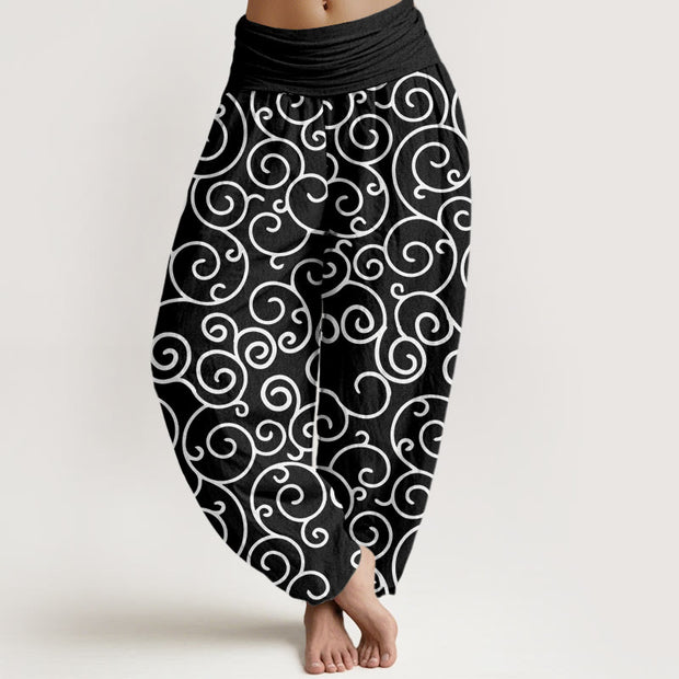 Buddha Stones Intricate Vine Pattern Women's Elastic Waist Harem Pants - Black - US22，UK/AU26，EU54 (6XL) - image 9