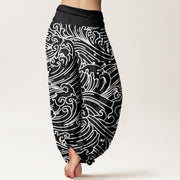 Buddha Stones Rough Waves Pattern Women's Elastic Waist Harem Pants - image 2