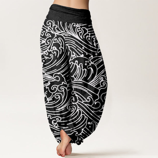 Buddha Stones Rough Waves Pattern Women's Elastic Waist Harem Pants - image 2