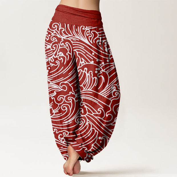 Buddha Stones Rough Waves Pattern Women's Elastic Waist Harem Pants - image 7