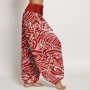 Buddha Stones Rough Waves Pattern Women's Elastic Waist Harem Pants - image 8