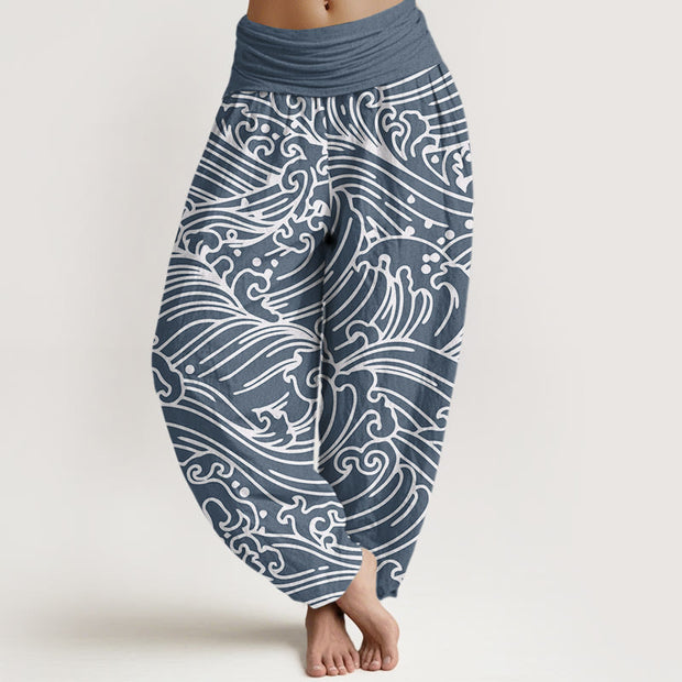 Buddha Stones Rough Waves Pattern Women's Elastic Waist Harem Pants - LightSteelBlue - US22，UK/AU26，EU54 (6XL) - image 9