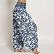 Buddha Stones Rough Waves Pattern Women's Elastic Waist Harem Pants - image 11