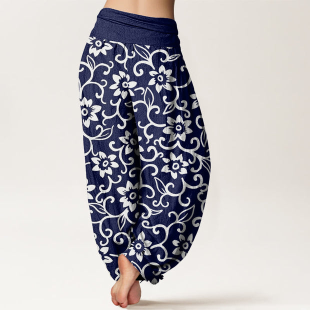 Buddha Stones Floral Vines Blossoming Pattern Women's Elastic Waist Harem Pants - image 2