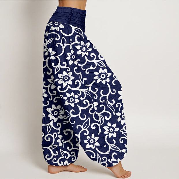 Buddha Stones Floral Vines Blossoming Pattern Women's Elastic Waist Harem Pants - image 3