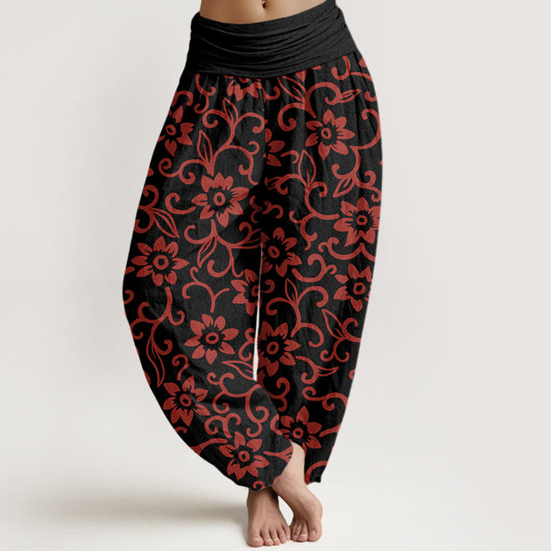 Buddha Stones Floral Vines Blossoming Pattern Women's Elastic Waist Harem Pants - Black - US22，UK/AU26，EU54 (6XL) - image 6