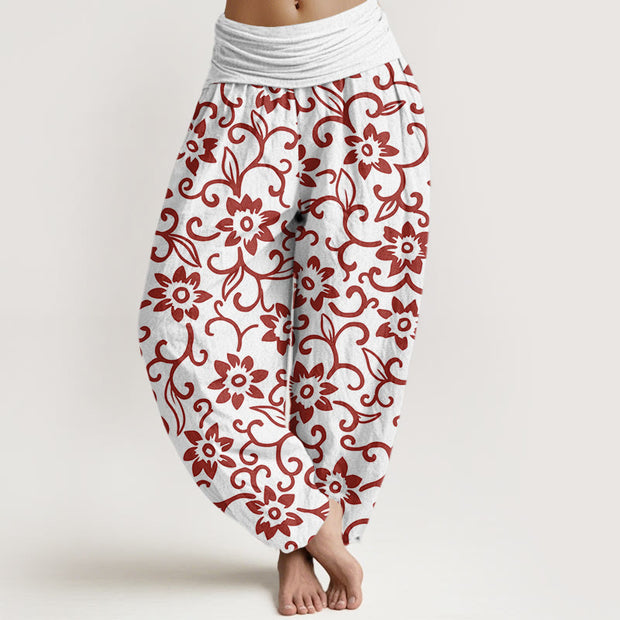 Buddha Stones Floral Vines Blossoming Pattern Women's Elastic Waist Harem Pants - Beige - US22，UK/AU26，EU54 (6XL) - image 9