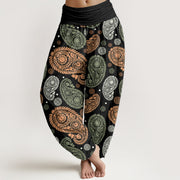 Buddha Stones Cashew Flower Leaf Vines Sunflowers Pattern Women's Elastic Waist Harem Pants - Black - US22，UK/AU26，EU54 (6XL) - image 1