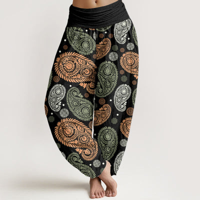 Buddha Stones Cashew Flower Leaf Vines Sunflowers Pattern Women's Elastic Waist Harem Pants - Black - US22，UK/AU26，EU54 (6XL) - image 1