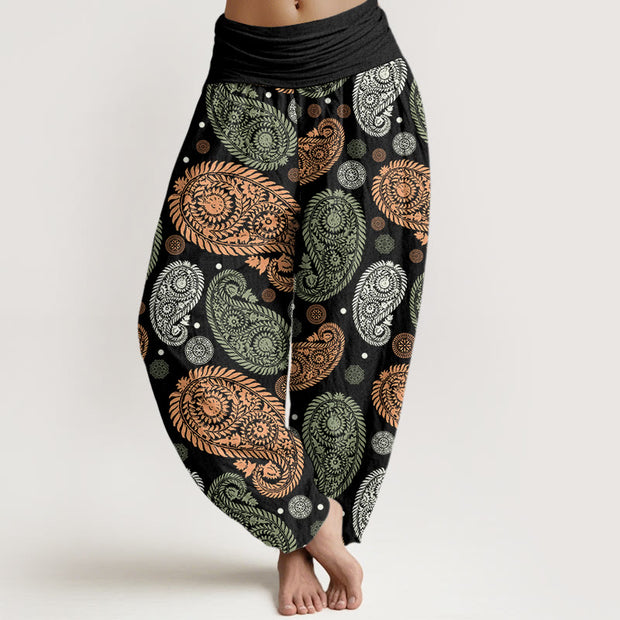 Buddha Stones Cashew Flower Leaf Vines Sunflowers Pattern Women's Elastic Waist Harem Pants - Black - US22，UK/AU26，EU54 (6XL) - image 1