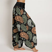Buddha Stones Cashew Flower Leaf Vines Sunflowers Pattern Women's Elastic Waist Harem Pants - image 3