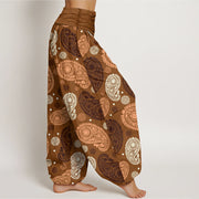 Buddha Stones Cashew Flower Leaf Vines Sunflowers Pattern Women's Elastic Waist Harem Pants - image 8