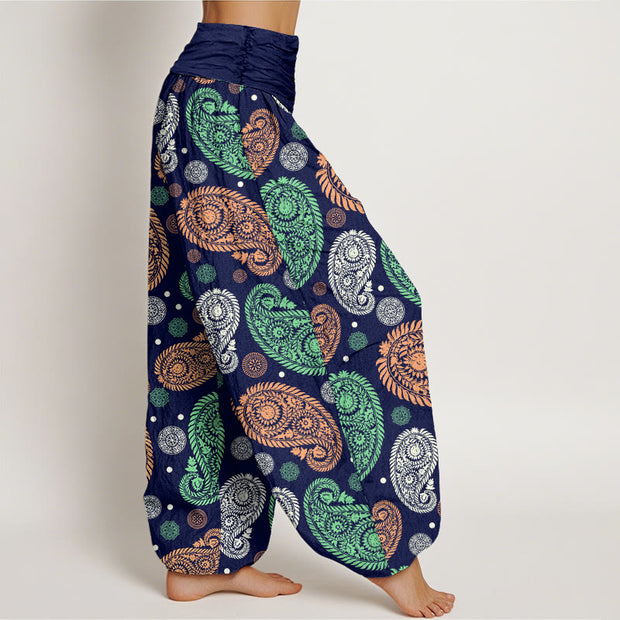 Buddha Stones Cashew Flower Leaf Vines Sunflowers Pattern Women's Elastic Waist Harem Pants - image 11