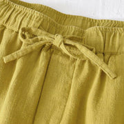 Buddha Stones Summer Solid Color Drawstring Elastic Waist Men's Cotton Linen Shorts With Pockets - image 12