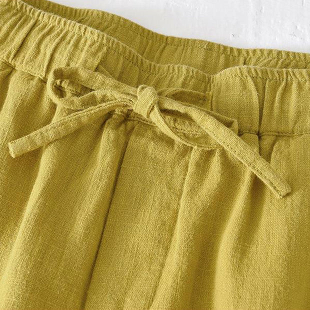 Buddha Stones Summer Solid Color Drawstring Elastic Waist Men's Cotton Linen Shorts With Pockets - image 12