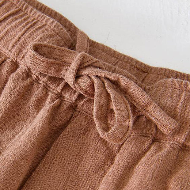 Buddha Stones Summer Solid Color Drawstring Elastic Waist Men's Cotton Linen Shorts With Pockets - image 35