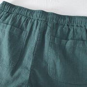 Buddha Stones Summer Solid Color Drawstring Elastic Waist Men's Cotton Linen Shorts With Pockets - image 24