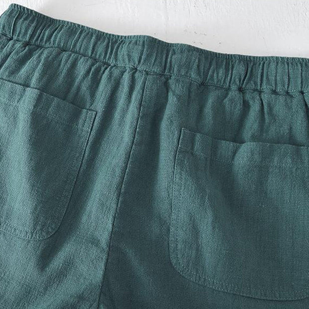 Buddha Stones Summer Solid Color Drawstring Elastic Waist Men's Cotton Linen Shorts With Pockets - image 24