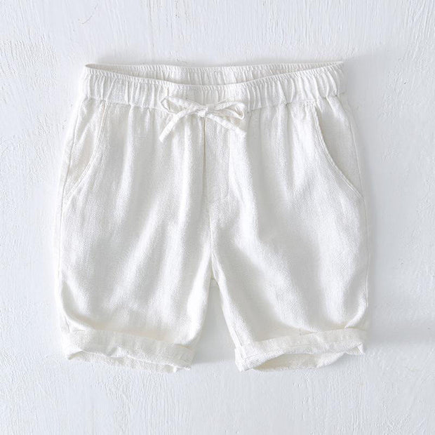 Buddha Stones Summer Solid Color Drawstring Elastic Waist Men's Cotton Linen Shorts With Pockets - White - US/UK/AU44，EU54 (4XL) - image 6