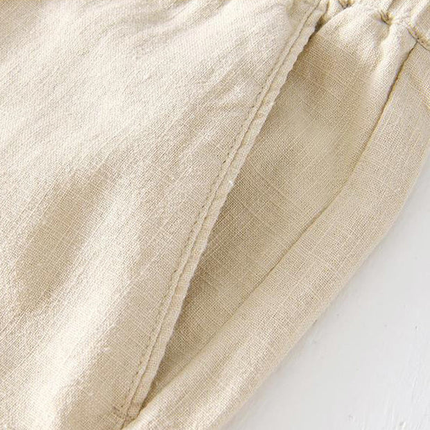 Buddha Stones Summer Solid Color Drawstring Elastic Waist Men's Cotton Linen Shorts With Pockets - image 4