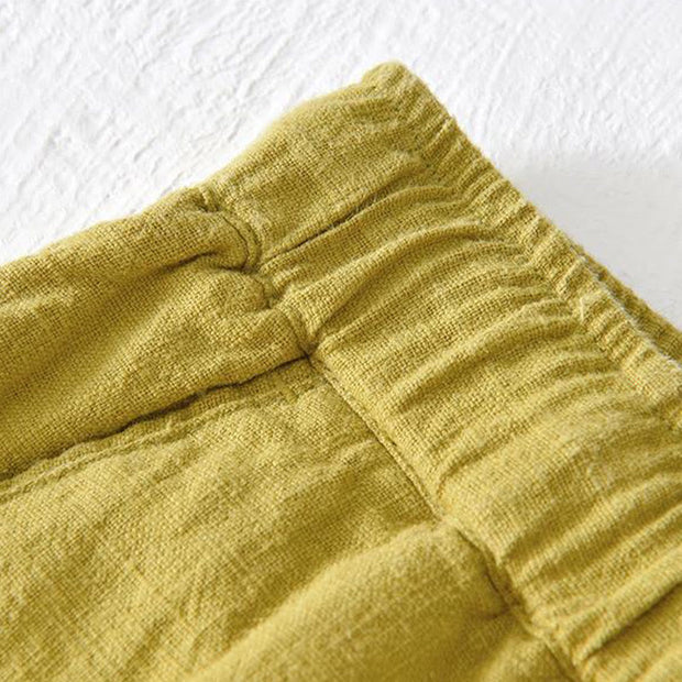 Buddha Stones Summer Solid Color Drawstring Elastic Waist Men's Cotton Linen Shorts With Pockets - image 14