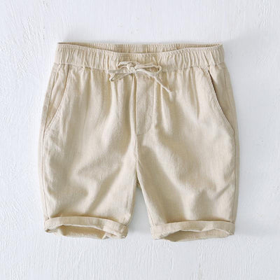 Buddha Stones Summer Solid Color Drawstring Elastic Waist Men's Cotton Linen Shorts With Pockets - Beige - US/UK/AU44，EU54 (4XL) - image 1