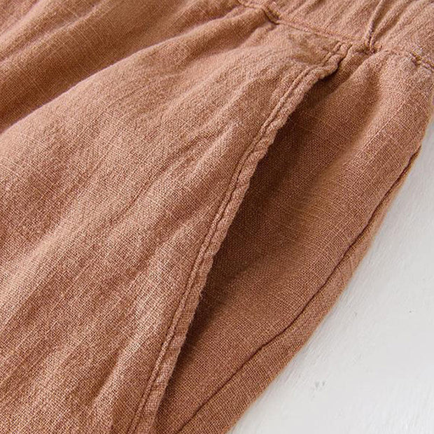 Buddha Stones Summer Solid Color Drawstring Elastic Waist Men's Cotton Linen Shorts With Pockets - image 37