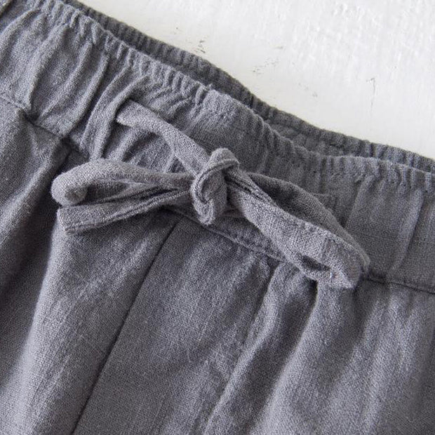 Buddha Stones Summer Solid Color Drawstring Elastic Waist Men's Cotton Linen Shorts With Pockets - image 18