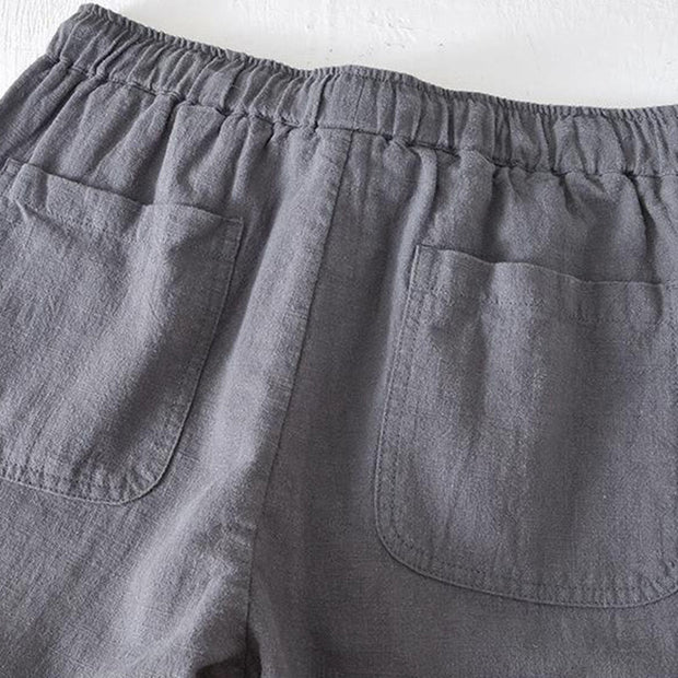 Buddha Stones Summer Solid Color Drawstring Elastic Waist Men's Cotton Linen Shorts With Pockets - image 19